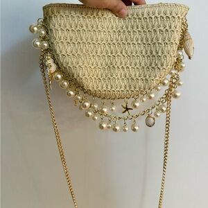 Elegant Summer Woven Bag with Gold Accents
